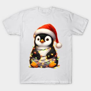 Penguin Wrapped In Christmas Lights T-Shirt